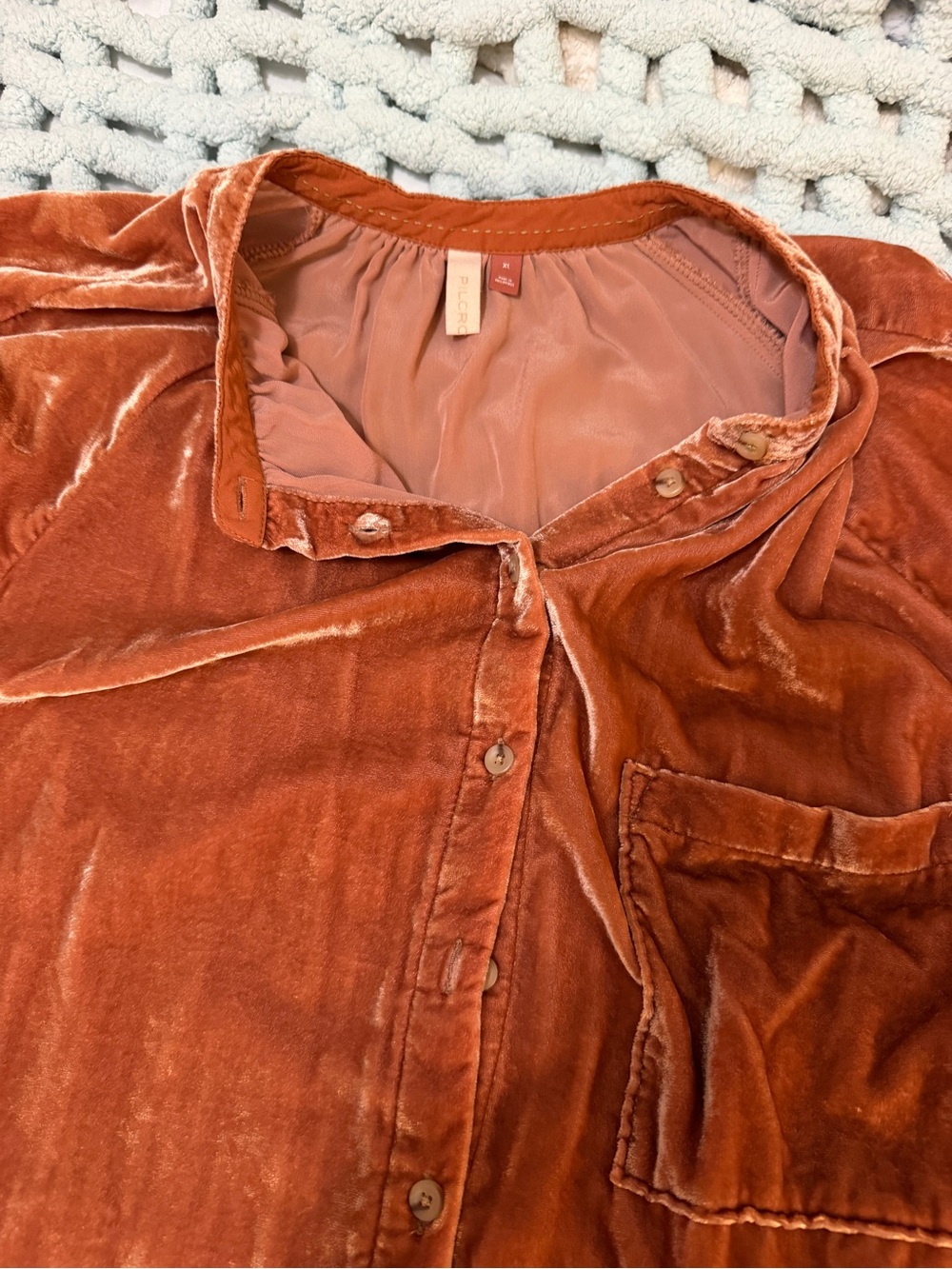 Pilcro Velvet Button-Front Blouse in Burnt Orange XL - Picture 11 of 16